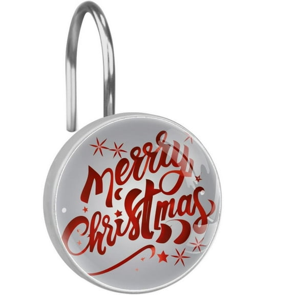 HemaKayy 12 Pcs Decorative Shower Curtain Hooks - Stainless Steel Rings for Bathroom Décor - Easy Glide & Secure Hold - Perfect Decoration for Bathroom Shower Rods - Merry Christmas