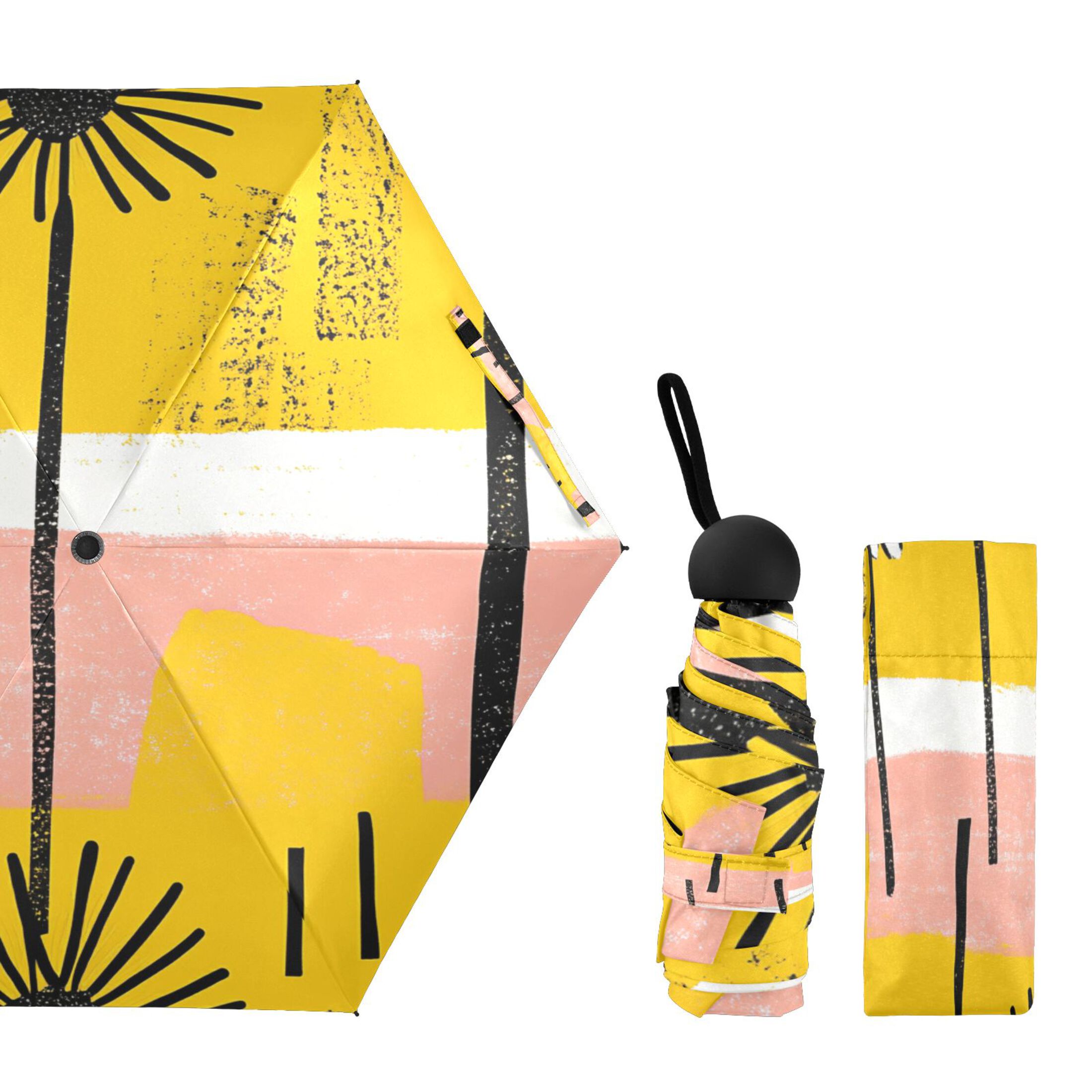 Abstract Daisies Pattern Umbrellas for Sun Auto Open Close UV50+ Waterproof 5-Fold Compact Fiberglass Frame