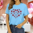 thumbnail image 1 of Chemises de la Saint-Valentin pour Femmes Col Rond Manches Courtes Mode Imprimé Cœur T-Shirt Ample Léger Confortable Blouses Douces Chandail Tenues Bleu m, 1 of 4