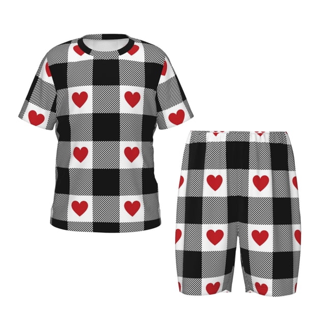Balery Heart Black Buffalo Plaid Gingham Conjunto de Pijama Infantil de Manga Corta con Estampado – Ropa de Dormir de Algodón Suave-Small