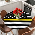 thumbnail image 2 of Thin Yellow Round Fitted Table Cover Line Gold Emergency Dispatchers Truck Flag Waterproof Table Cloth with Elastic Edge Wipeable Tablecloth for Picnic Camping Party Fits 36"-44" Diameter, 2 of 8