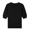 thumbnail image 3 of Short Sleeve Sweater for Women V Neck Lightweight Sweaters Fashion Clothing Business Casual Outfits Black 2XL, 3 of 4