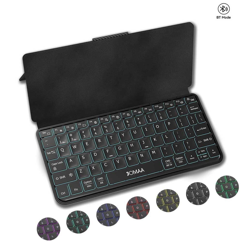 Mini Dual Bluetooth Keyboard with Any-Angle Kickstand & Leather Cover, Wireless Backlit Keyboard for Cell Phone, Ultra-Slim Portable, Rechargeable