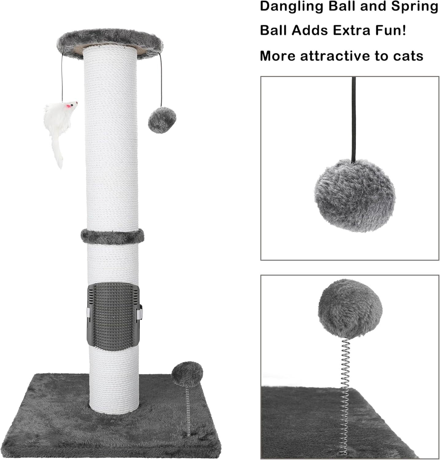 Cat Scratching Post 34 Inchs Cat Self Gromming with Dangling Toys and Sisal Rope, Grey