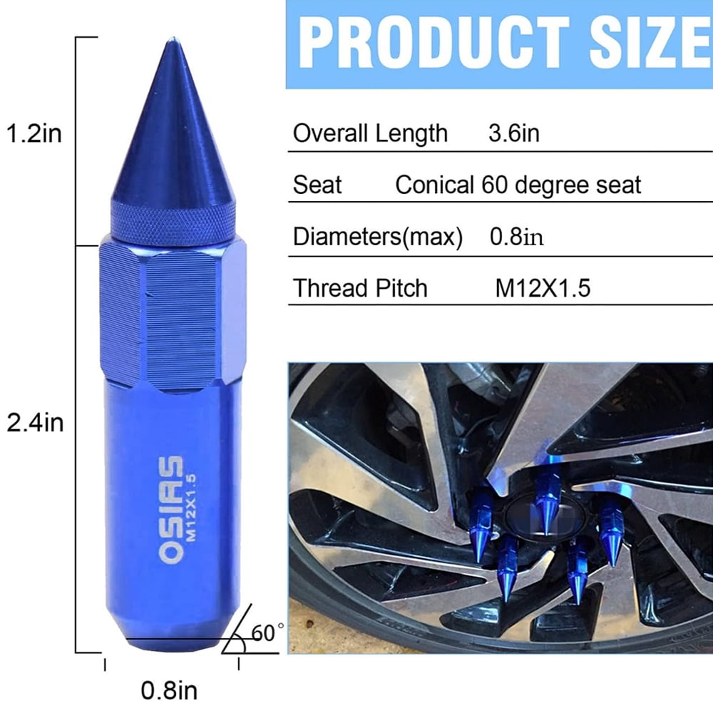 OSIAS 20PCS M12X1.5 Racing Wheel 60MM Lug Nuts With Socket Key For Honda