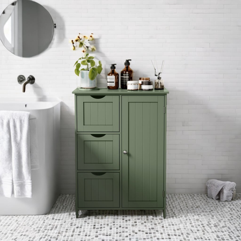 LEDREM Freestanding Storage Cabinet with 3 Drawers & Adjustable Shelf - 11.8x23.6x31.5 Inch Floor Cabinet, Forest Green
