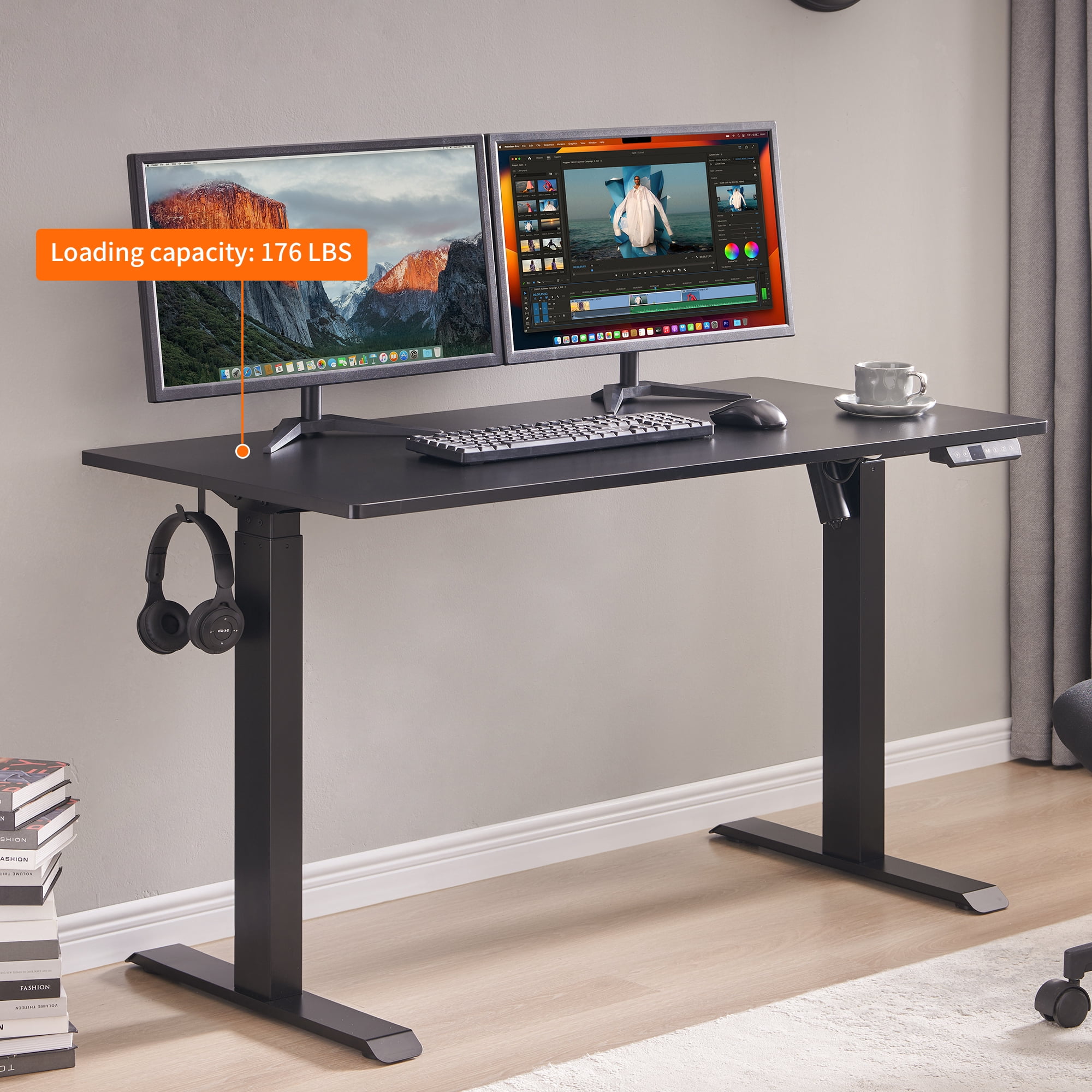 Electric Standing Desk, Adjustable Height Stand up Desk, 24x48 Inches Sit Stand Home Office Desk,Black Frame/Black Top