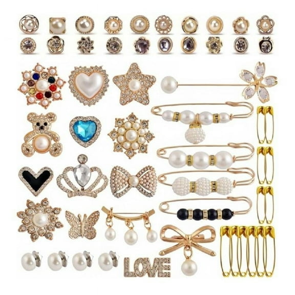 Artificial Pearls Rhinestones Brooch Pins for Cardigan Sweater Shawl Dress Hat