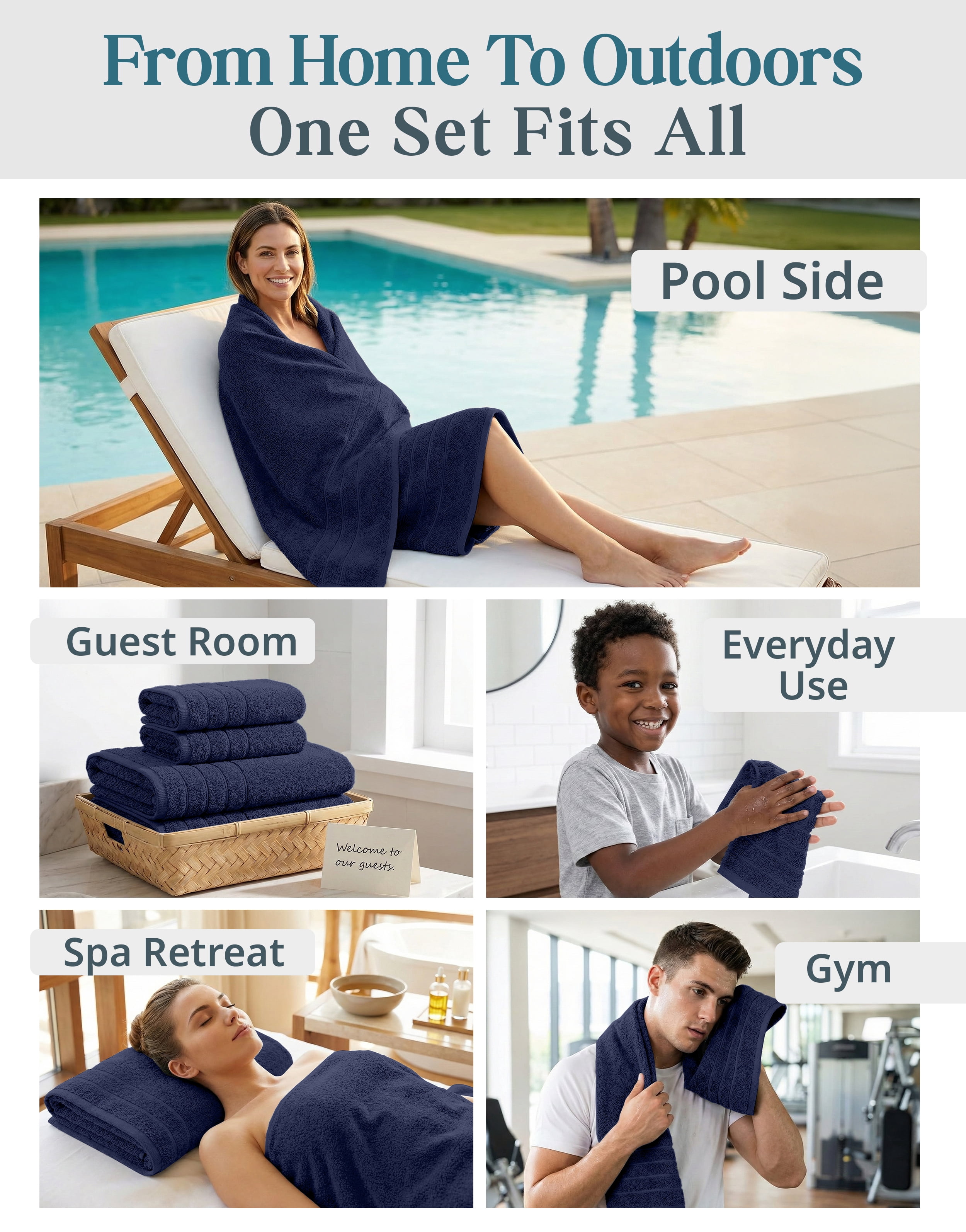 Casa Platino 18 Piece 100% Cotton Towel Set - Bath Towels, Hand Towels & Washcloths - Soft & Durable for Everyday Use - Navy