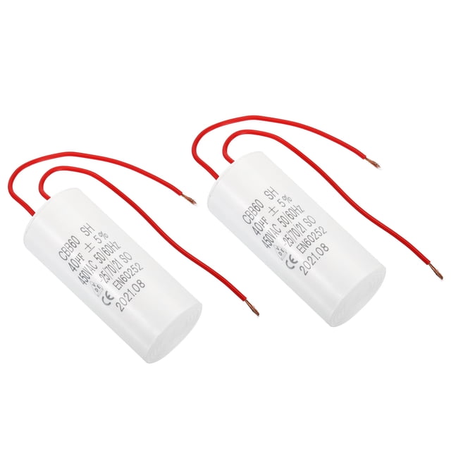 Capacitor de arranque Uxcell CBB60 40uF, 2Pcs AC450V 50/60Hz con 2 cables de 16 cm para bomba de agua