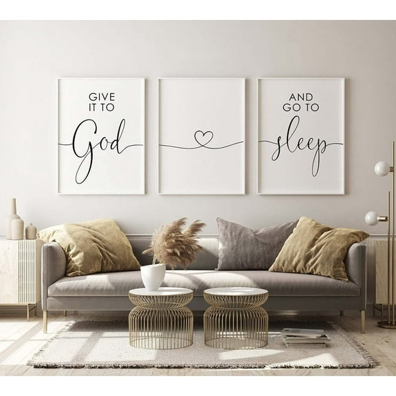Give it to God and Go to Sleep Set of 3 Panels Minimalist Art Bedroom Decorate Friend's Gym Wall Decor Solid Wood Inner Frame 30x50cmx3=(12x20inchx3)