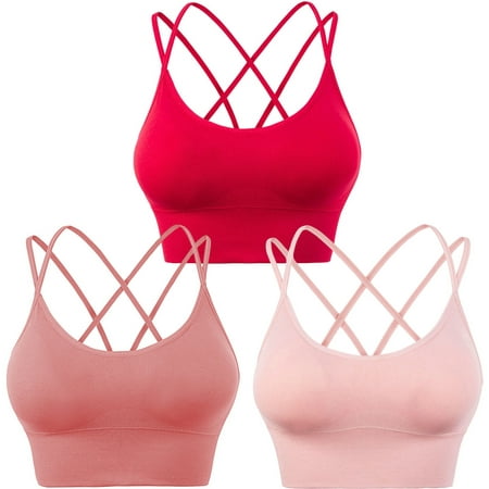 

Qcmgmg Comfort 3 Pack Bralette for Women Strappy Plus Size Cami Criss Cross Support Yoga Bras XL