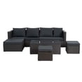 thumbnail image 3 of 7 Pieces Patio Furniture Set, Wicker Sectional Sofa Set With Coffee Table,Recliner Sofa, And 2 Ottomans, Patio Conversation Set For Poolside Backyard Lawn, Dark Grey, 3 of 9