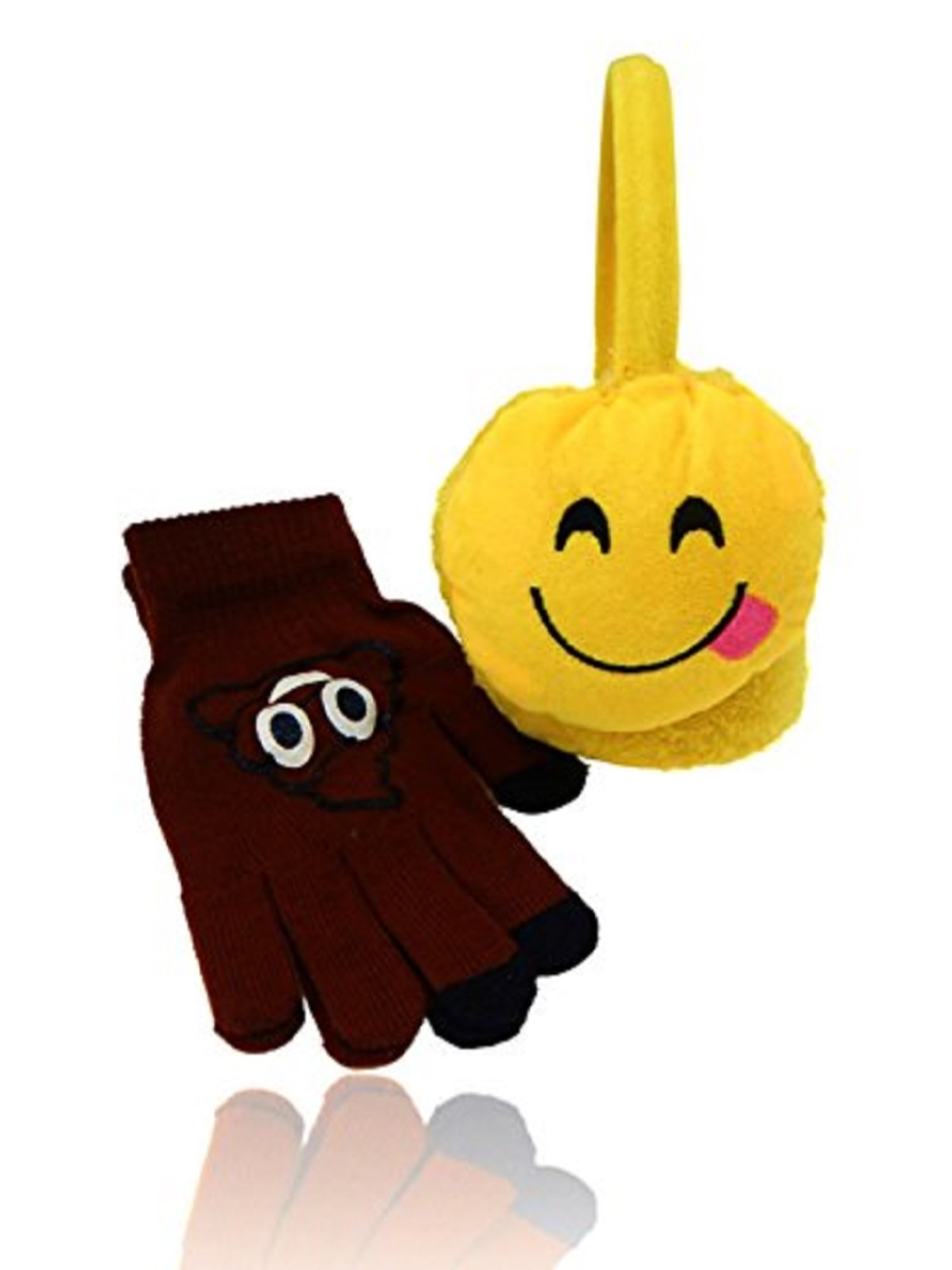 Emoji Unisex Emoticon Ear Warmers Plush Earmuff Gloves Sold in Sets