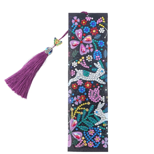 Marcador de animales con diamantes de imitación completo, marcador de pintura de cuero de Carft DIY con borla, regalo artesanal de dibujos animados AweSitey HA5603-02B