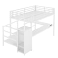 thumbnail image 2 of Full Size Loft Bed with L-Shaped Desk and Wardrobe, Metal High Loft Bed Frame with USB Port and LED Lights, Storage Stairs and Adjustable Shelf, Off White, Ships in 2 Boxes, 2 of 21