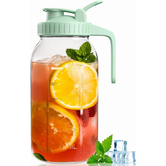 czcpp-64oz Pichet en Verre avec Couvercle et Poignée – Pichet à Thé Glacé pour Réfrigérateur, Pichet à Jus, Pichet en Verre, Style Pot Mason avec Bec pour Café, Limonade, Thé au Soleil