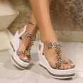 thumbnail image 3 of Rokment Glitter Crystal Flowers Platform Wedge Sandals for Women Sparkly Rhinestones Elegant Chunky High Heels Elastic Ankle Strap Bride Wedding Dress Summer Shoes Beach Gold Size 8.5, 3 of 7