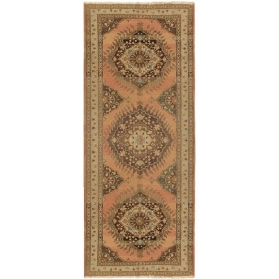 Pasargad Home Oushak 62" x 152" Lamb's Wool Area Rug in Salmon/Brown