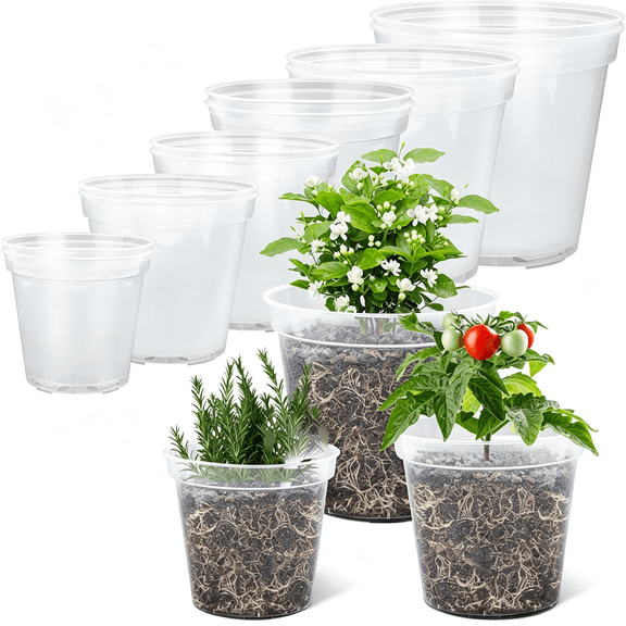 ACDANC Clear Plastic Plant Pots, Orchid Pots with Holes, 5/6/7/8/9/10 Inch Clear Plant Pots with Drainage(Pack of 15)