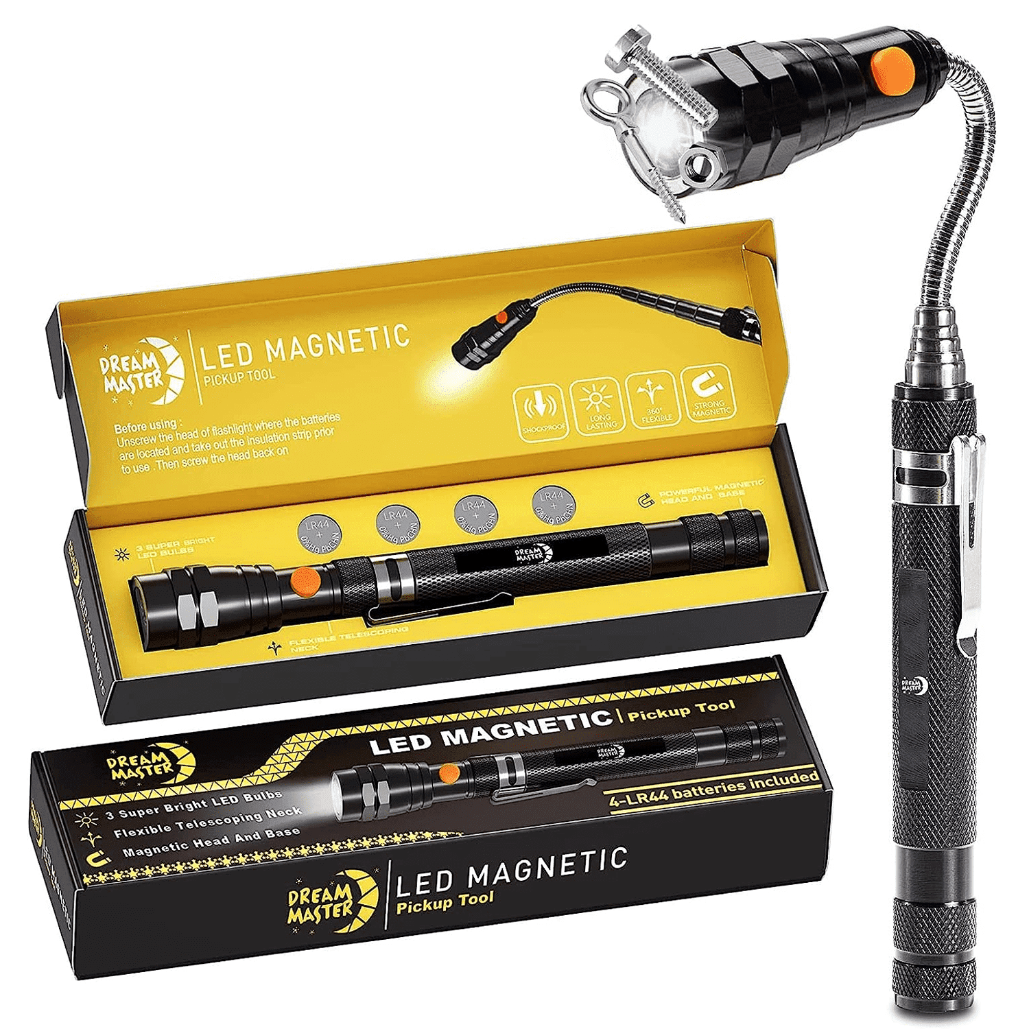 UnitedToolCorp Telescopic Mirror & Magnetic Pick Up Tool Set With LED Light – Garage Workshop Kit