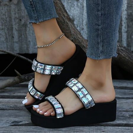 

Ecqkame Women s Platform Slippers Clearance Fashion Women s Shoes Casual Round Toe Wedge Heel Slippers Sandals Multicolor 39