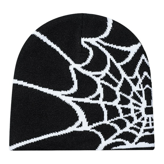 ievspot  Unisex Winter Hat Spider Web Jacquard Knitted Dome Elastic Contrast Color Brimless Cold Weather Cap Cosplay Club Party Headwear