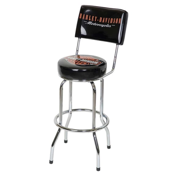 Harley-Davidson Barstool with Backrest, Black, Model HDL-12204