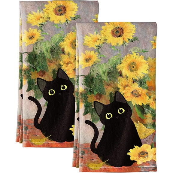 Flour Sack Kitchen Towels Set of 2 Dish Towels Decorative 16x24 Inch Absorbent Cute Design Hand Towel for Housewarming Gifts