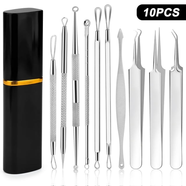HLONK Pimple Popper Tool Kit 12pcs Stainless Steel Blackhead Remover Tool Comedone Extractor Acne Removal Kit