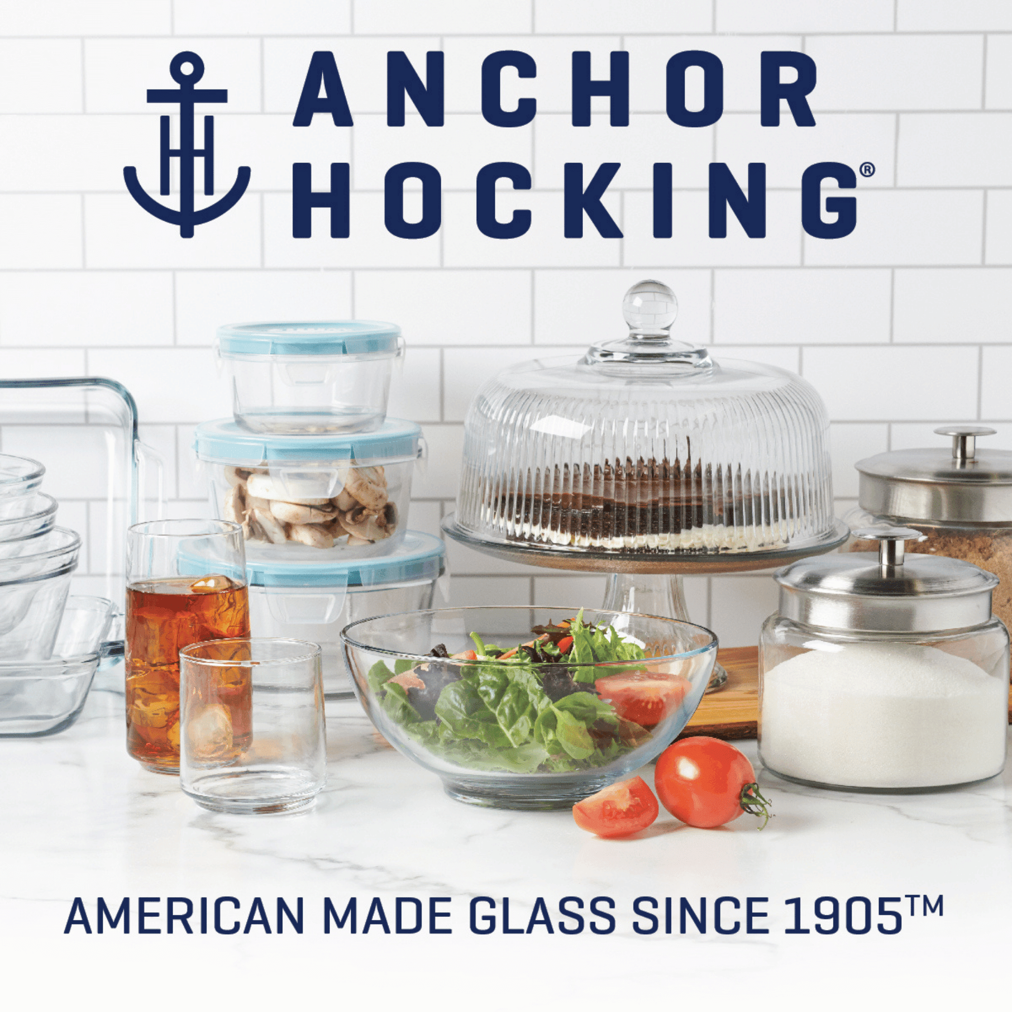 Anchor Hocking Clear Glass Food Storage,30 Piece Set with Navy Lids