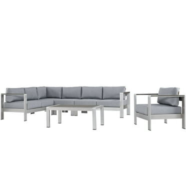 Modern Contemporary Urban Design Outdoor Patio Balcony Six PCS Sectional Sofa Set, Grey Gray, Aluminum