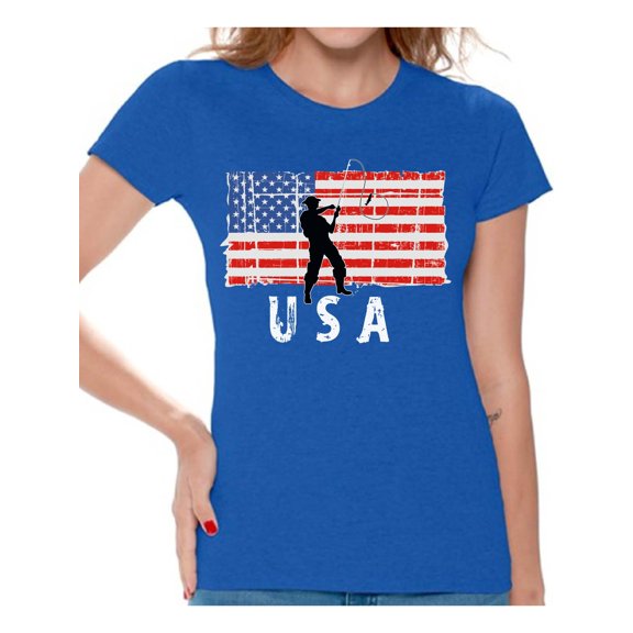 Awkward Styles Fishing USA Women Shirt 4th of July Gifts Vintage USA T shirt for Women Patriotic Gifts American Flag Women Tshirt Made in the USA Pro America T-shirt for Women USA Pride
