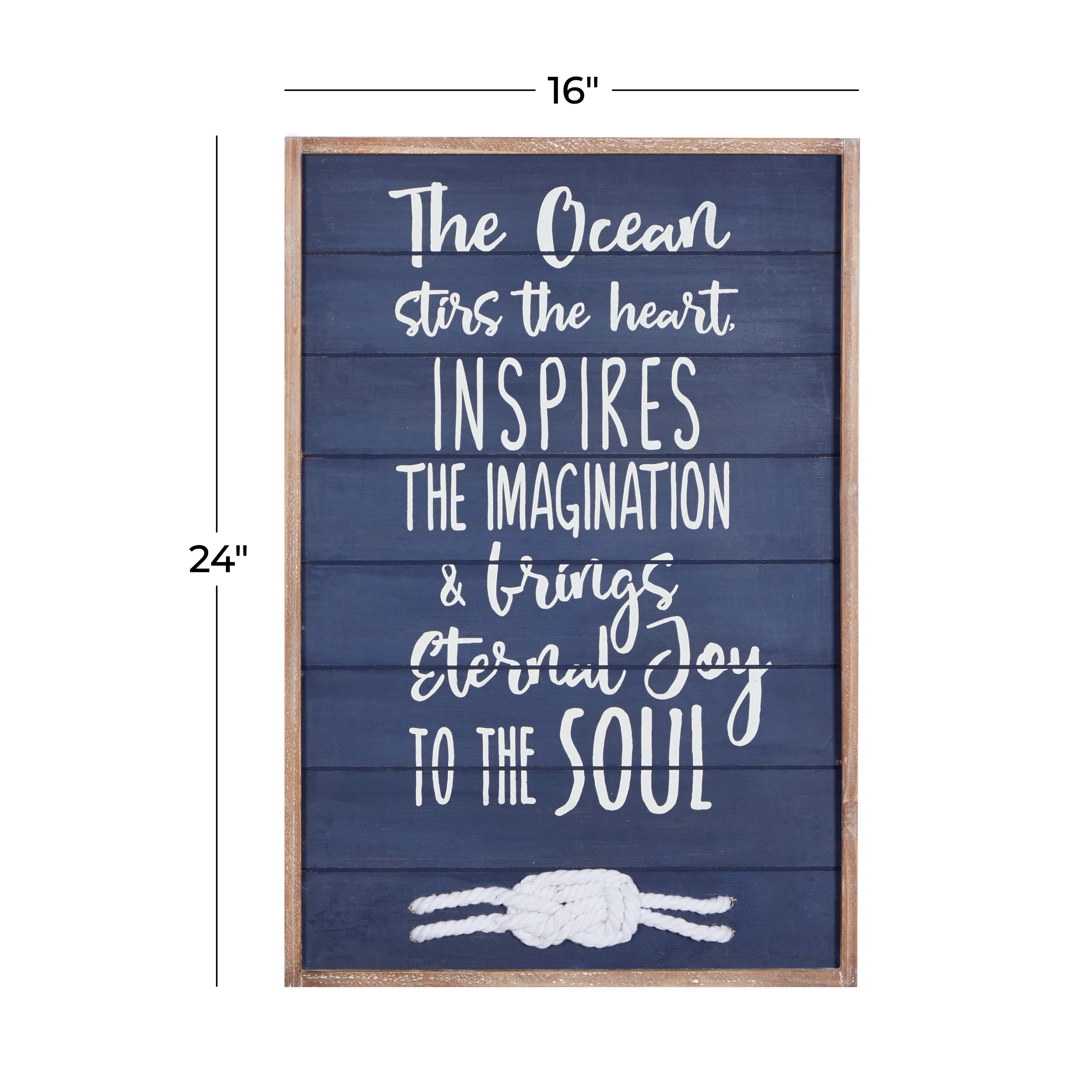 DecMode Blue Wood Ocean Sign Wall Decor with Knotted Ropes