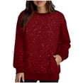 thumbnail image 5 of YLSDY Men Crewneck Sweatshirts Casual Long Sleeve Fleece Sequined Pullover Fashion Fall Outfits Soild Color Loose Fit Shirts Basic Top Red S, 5 of 6