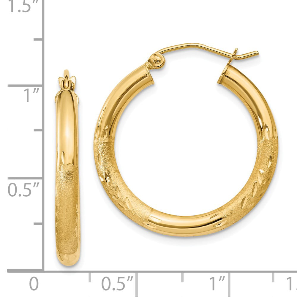 FB Jewels 10K Yellow Gold Diamond-cut 3mm Round Hoop Earrings 