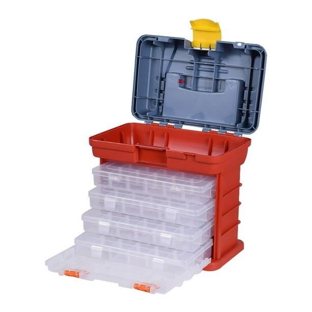 Locking Handle Portable Organizer 4 Layers Adjustable Dividers Tool Chest  Screw Tackle Box for Fishing Tackle 