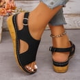 thumbnail image 5 of Black Women S Fashion Sandals Peep Toe Wedge Heel Pu Solid Color Casual Beach Shoes Black Size 6.5, 5 of 5