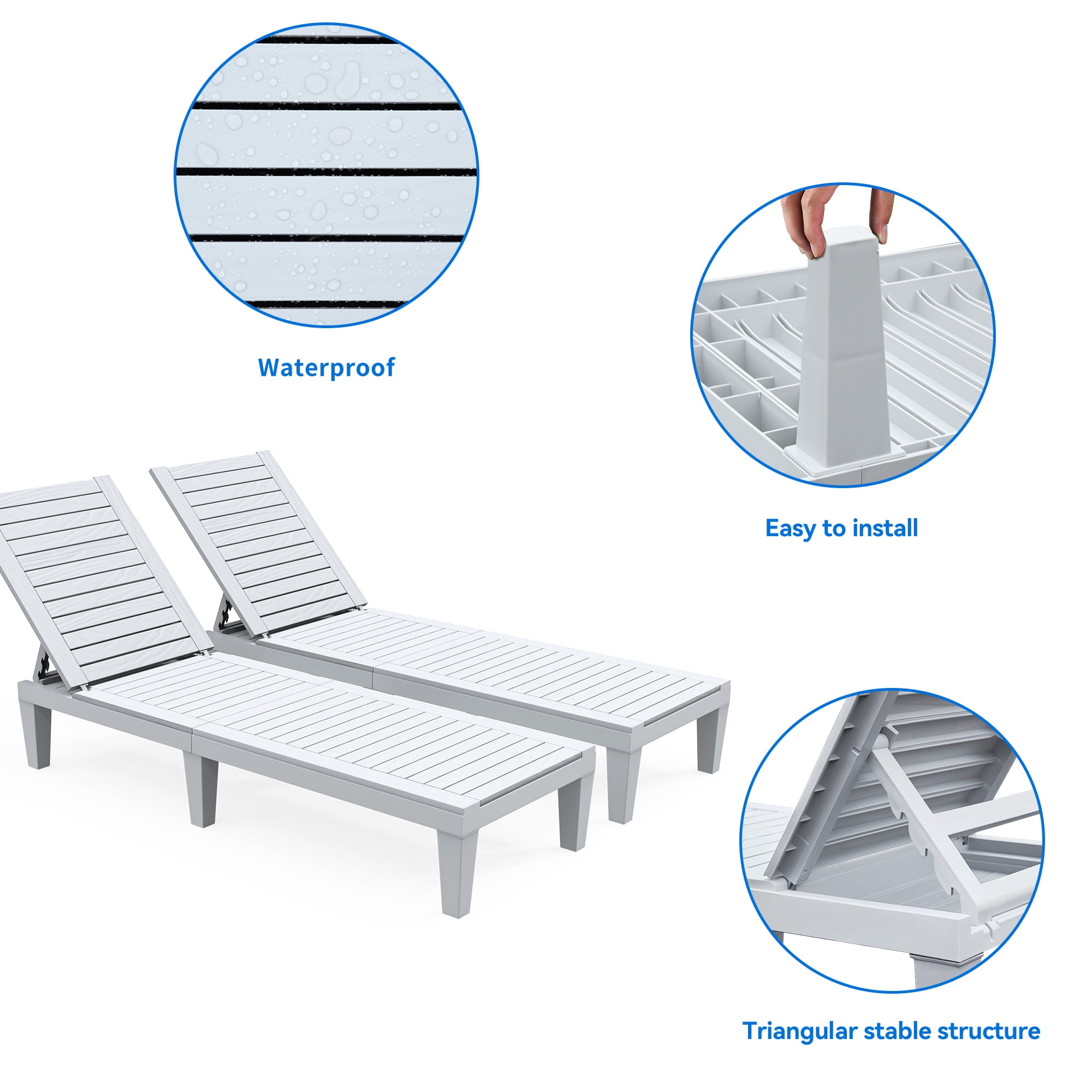 Uforic 2 Pcs Outdoor Lounge Chairs, Sturdy Chaise Loungers with Adjustable Backrest for Patio & Poolside