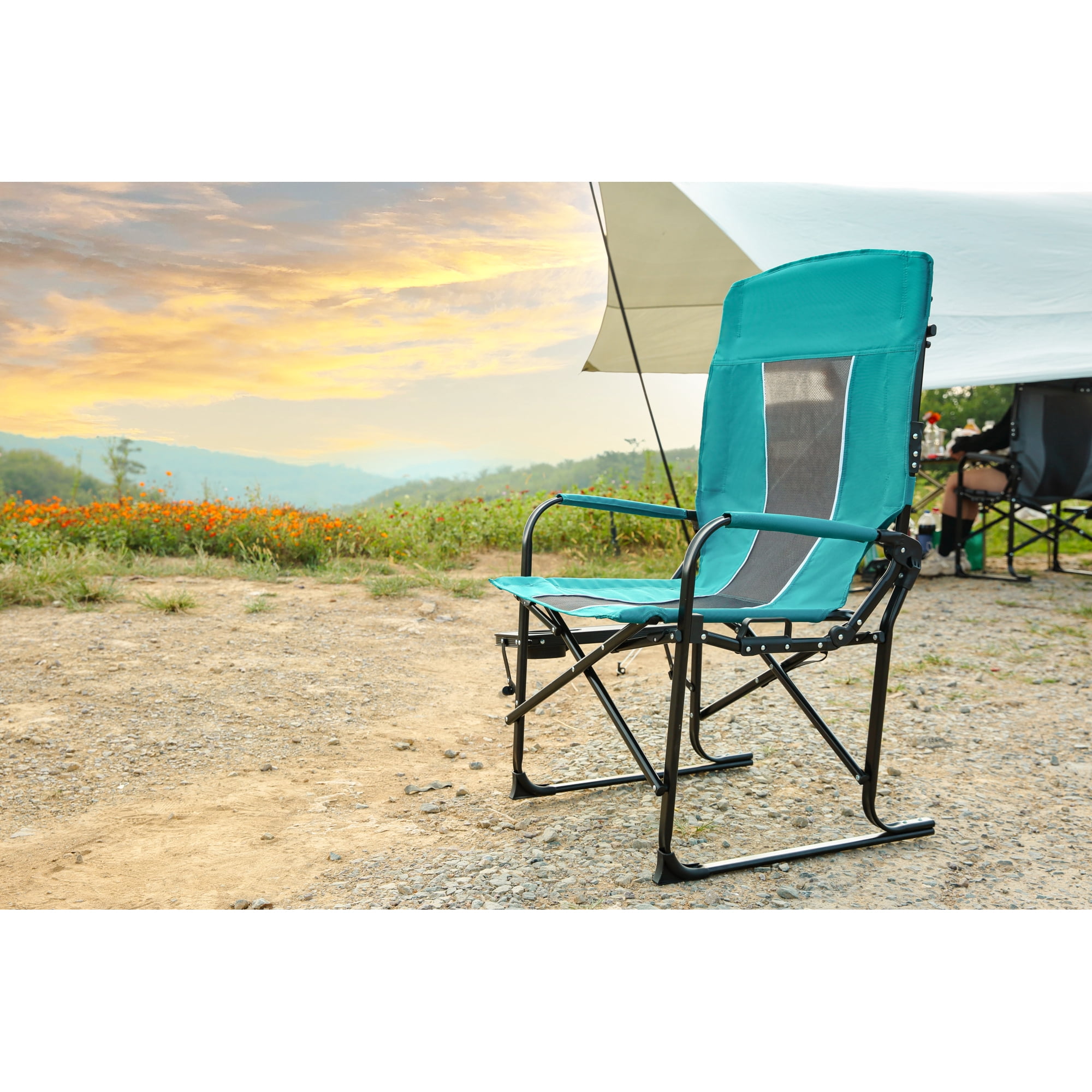Leumius Camping Directors Chair,Oversized Heavy Duty Portable Folding Camping Chair with Side Table, Pocket for Beach,Fishing,Trip,Picnic,Lawn,Blue
