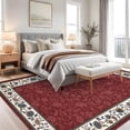 thumbnail image 2 of 10x13 Area Rugs for Living Room Washable Vintage Floral Pattern Large Bedroom Rugs Indoor Modern Geometric Bordered Rug Soft Non-Slip Under Table Carpet for Dining Room Apartment Office, Red, 2 of 9
