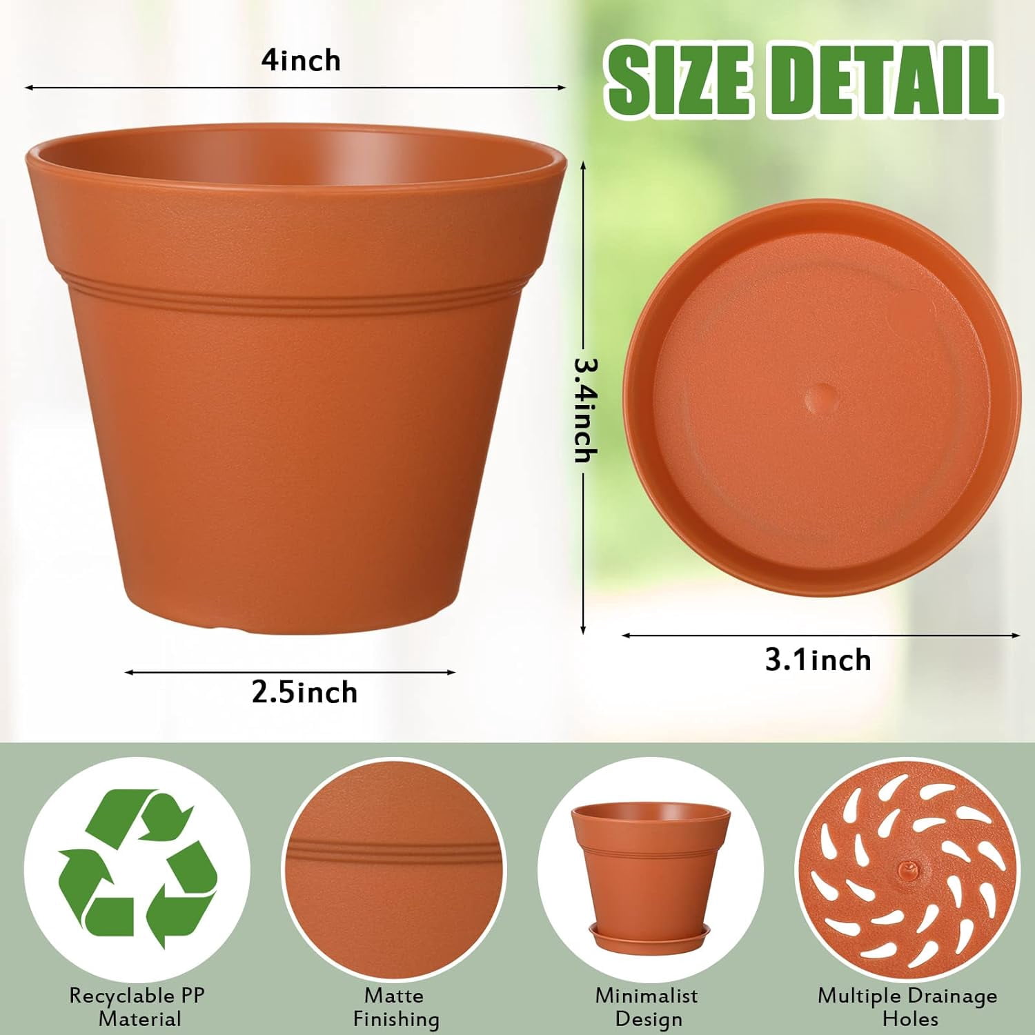 54 Pack 4 Inch Plant Pots Bulk Small Planter with Drainage Hole and Saucer Small Plastic Pots for Flowers Succulent Cactus and All House Indoor(Terracotta)