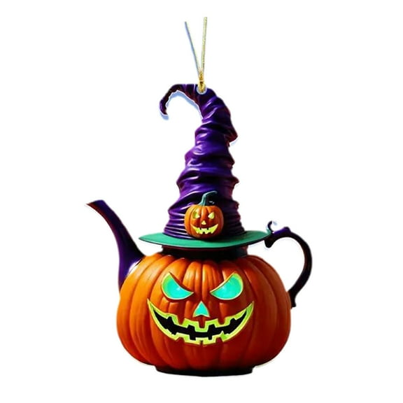 Halloween Pumpkin Pendant-Halloween Decorations-Halloween Pumpkin Teapot Ornament Rearview Charm for Car Interior Cute Halloween Car Decoration Fall Seasonal Accessories for Women and Girls