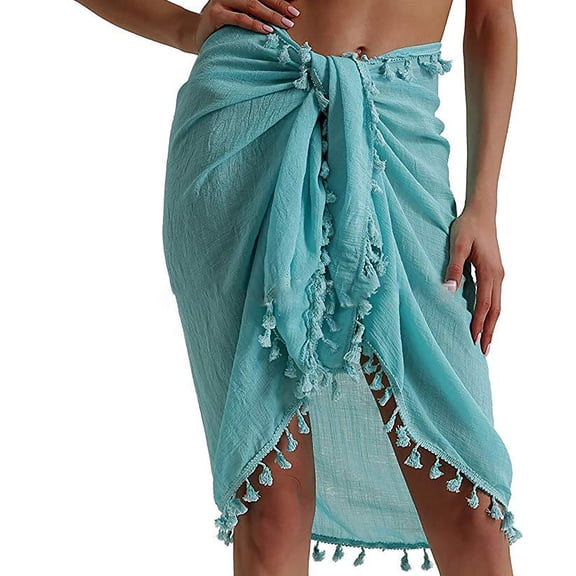 Tejiojio Womens Swimsuits Clearance Women Solid Color Tassel Beach Wrap Sarong Cover Up Chiffon Swimsuit Wrap Skirts