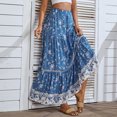 thumbnail image 5 of Women's Boho Floral Print Maxi Skirt Elastic High Waist  Tiered Skirt Summer Ruched A Line Flowy Beach Long Skirt, 5 of 10