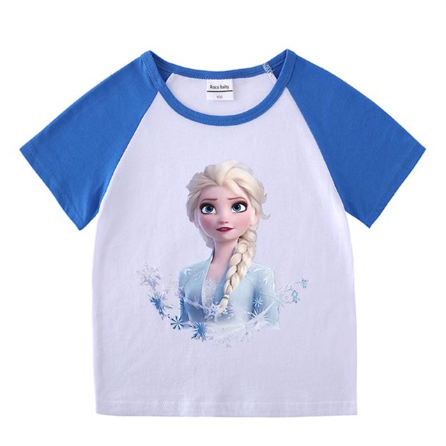 Nueva princesa congelada Elsa, niñas bebés, conjuntos de ropa de verano para niños, pantalones cortos a cuadros, camiseta de manga corta de dibujos animados, ropa para niños, trajes 150 (9-10T) Gao Jinjia LED