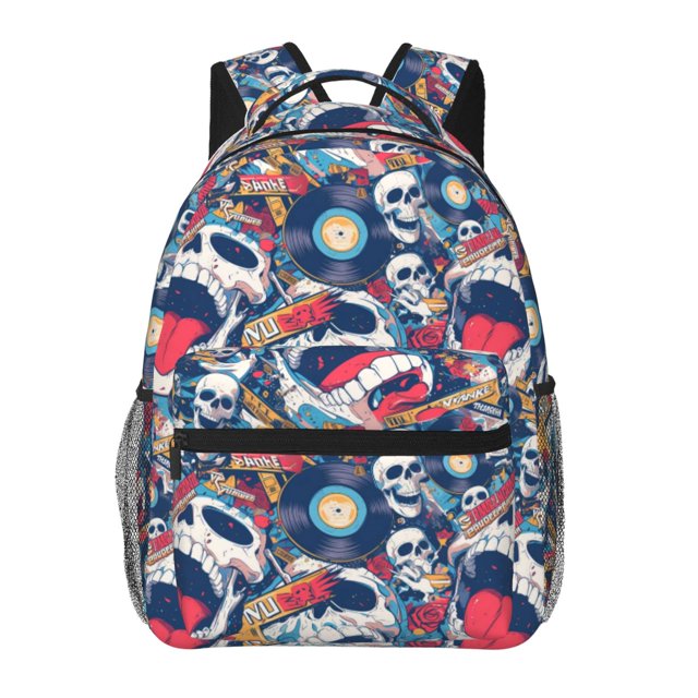Balery cool rock Skull Mochila Escolar Impresa, Mochila Ligera para Viajes Casual, Mochila Duradera y Cómoda Multifuncional, Mochila para Laptop-One Size