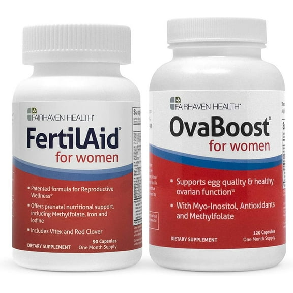 FertilAid for Women & Ovaboost Combo, Female Fertility Supplement & Natural Fertility Vitamin with Myo-Inositol, Vitex & Vitamins to Support Ovulation, Cycle Regularity & Egg Quality, 1 Month Supply