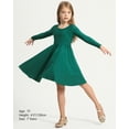 thumbnail image 6 of Stelle Long Sleeve Casual Sundress A-Line Twirly High Waisted Knee Length Flare Swing Cross Back Skater Dress for Girls,Green,5T, 6 of 7