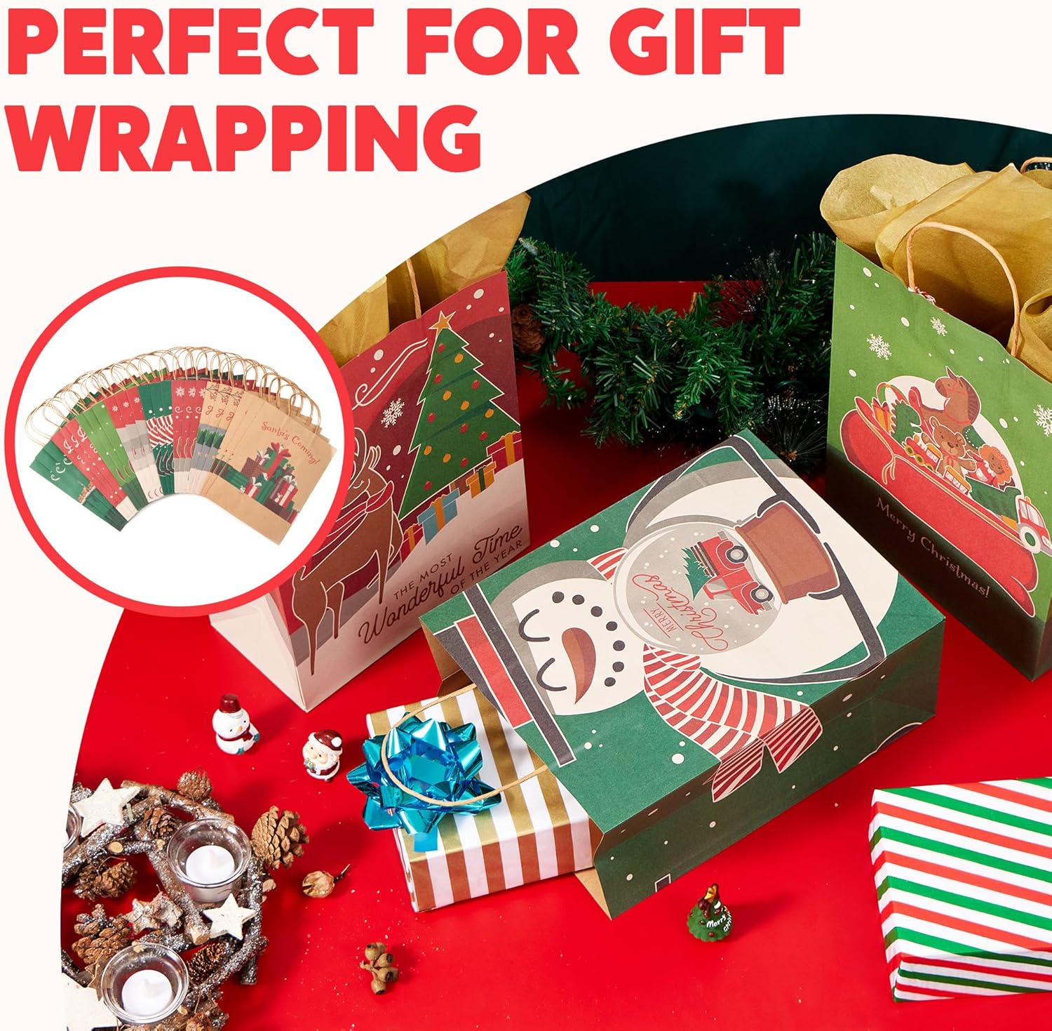 Joyfy 24-Piece Christmas Kraft Gift Bags with Handles photo 6